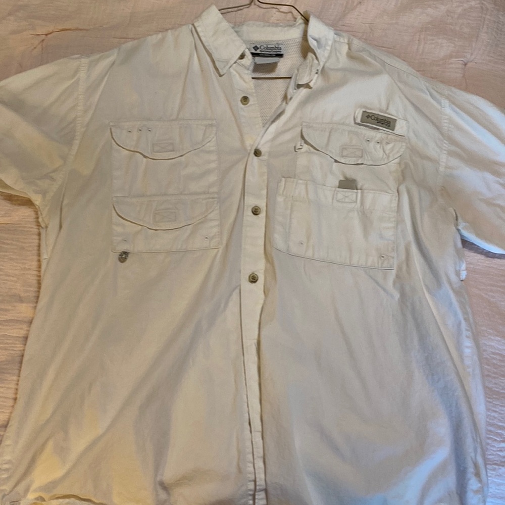 Mens- Medium white Columbia button up shirt